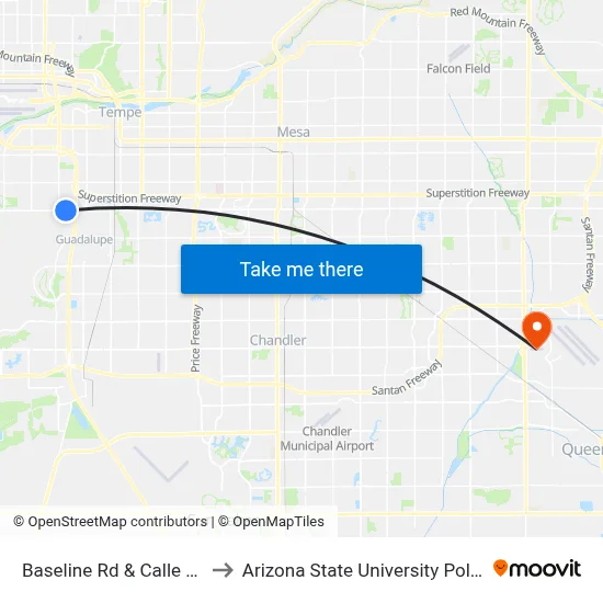 Baseline Rd & Calle Los Cerros Dr to Arizona State University Polytechnic campus map