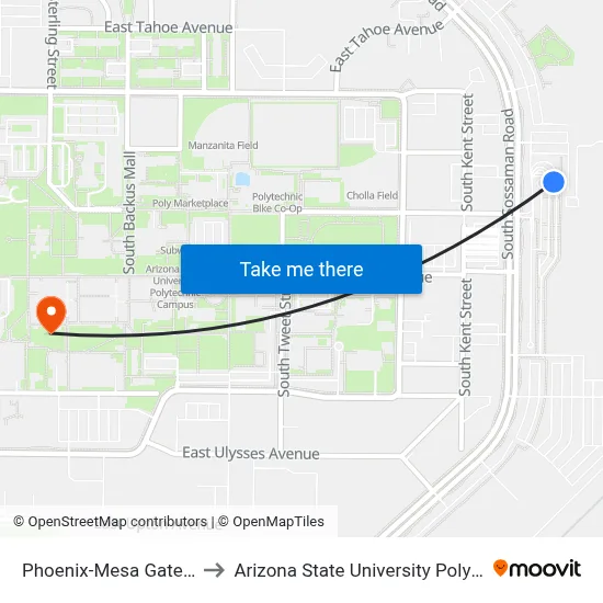 Phoenix-Mesa Gateway Airport to Arizona State University Polytechnic campus map