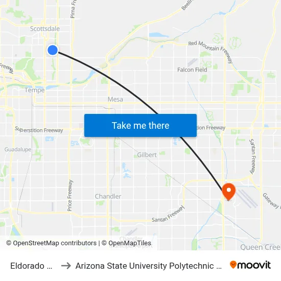 Eldorado Park to Arizona State University Polytechnic campus map
