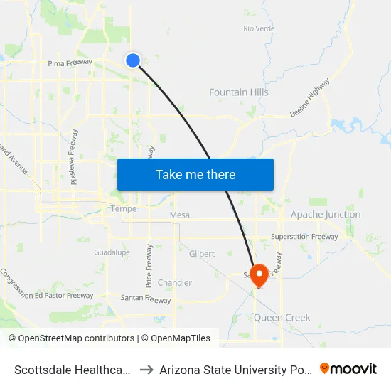 Scottsdale Healthcare Dr & 73rd St to Arizona State University Polytechnic campus map