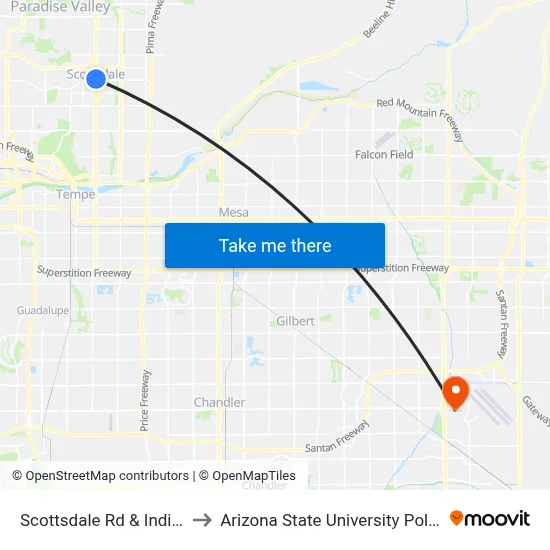 Scottsdale Rd & Indian School Rd to Arizona State University Polytechnic campus map