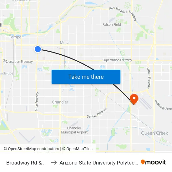 Broadway Rd & Price Rd to Arizona State University Polytechnic campus map