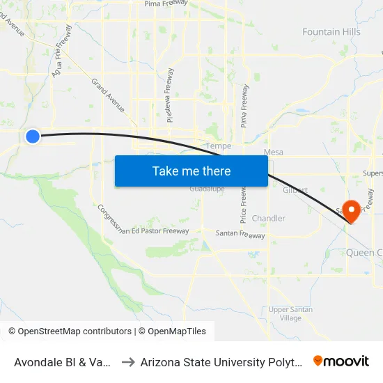 Avondale Bl & Van Buren St to Arizona State University Polytechnic campus map
