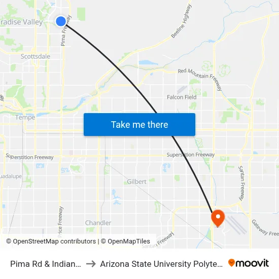 Pima Rd & Indian Bend Rd to Arizona State University Polytechnic campus map