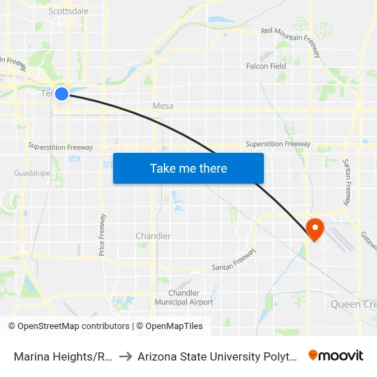 Marina Heights/Rio Salado to Arizona State University Polytechnic campus map