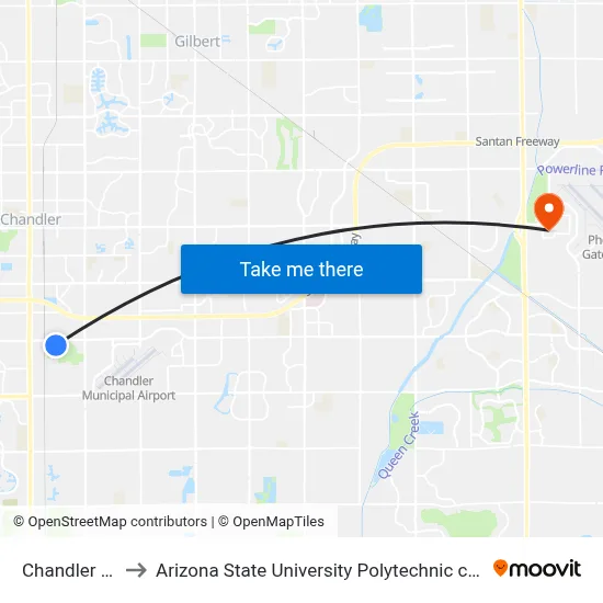 Chandler Pnr to Arizona State University Polytechnic campus map