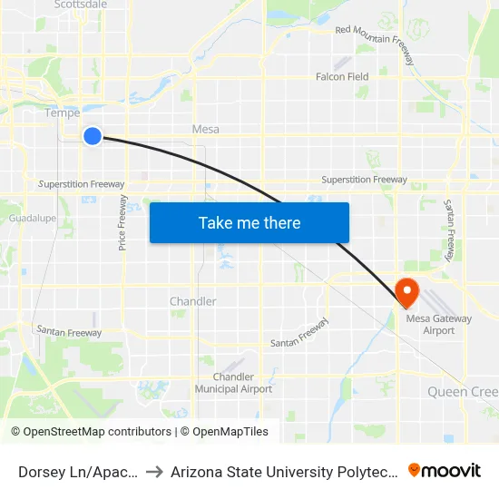 Dorsey Ln/Apache Blvd to Arizona State University Polytechnic campus map