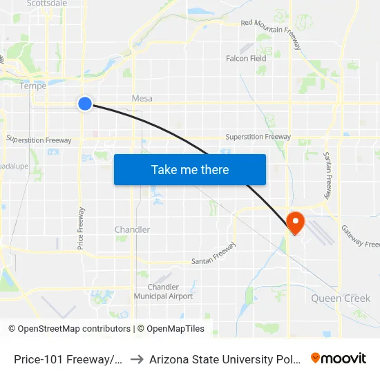 Price-101 Freeway/Apache Blvd to Arizona State University Polytechnic campus map