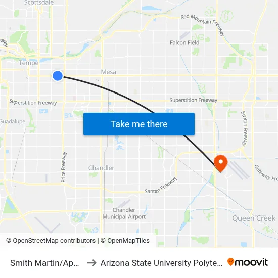 Smith Martin/Apache Blvd to Arizona State University Polytechnic campus map