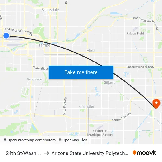 24th St/Washington to Arizona State University Polytechnic campus map
