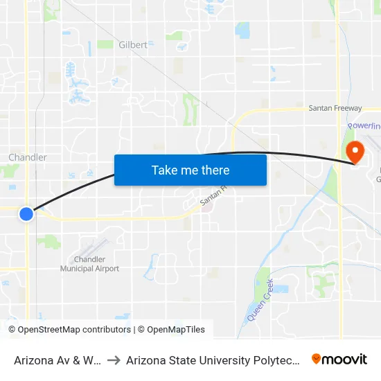 Arizona Av & Willis Rd to Arizona State University Polytechnic campus map