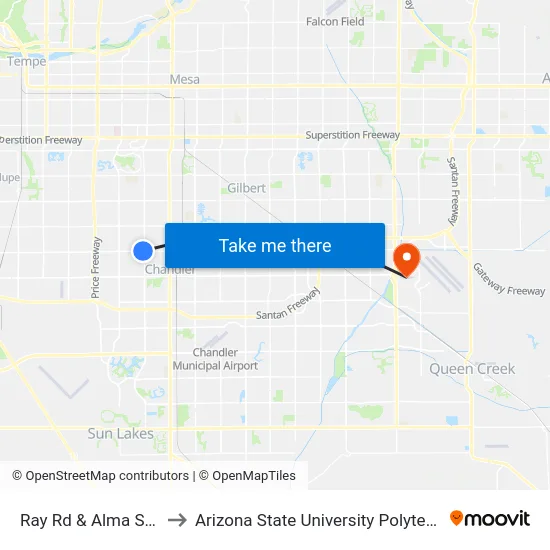 Ray Rd & Alma School Rd to Arizona State University Polytechnic campus map