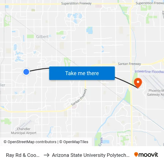 Ray Rd & Cooper Rd to Arizona State University Polytechnic campus map