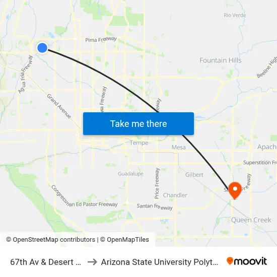 67th Av & Desert Cactus St to Arizona State University Polytechnic campus map