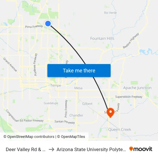 Deer Valley Rd & Tatum Bl to Arizona State University Polytechnic campus map