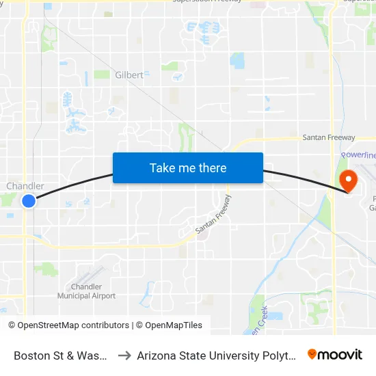Boston St & Washington St to Arizona State University Polytechnic campus map