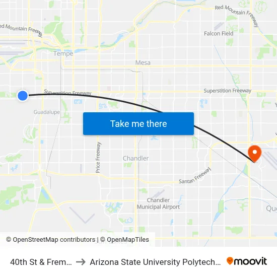 40th St & Fremont Dr to Arizona State University Polytechnic campus map