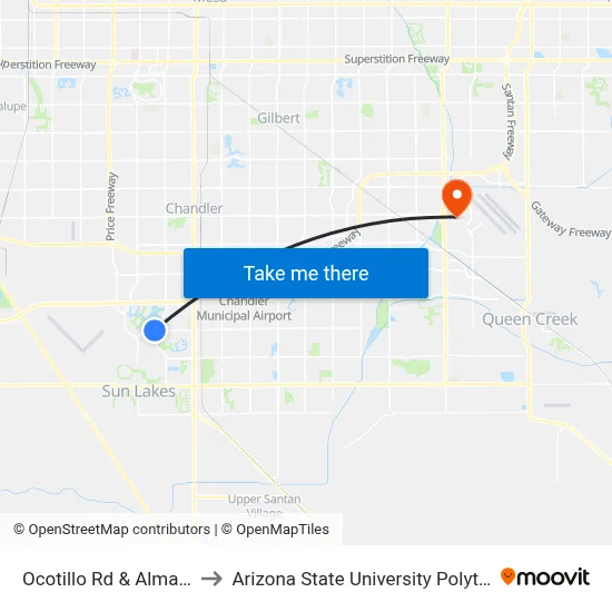 Ocotillo Rd & Alma School Rd to Arizona State University Polytechnic campus map
