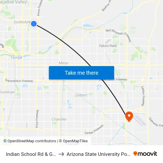 Indian School Rd & Granite Reef Rd to Arizona State University Polytechnic campus map