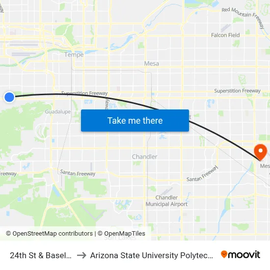 24th St & Baseline Pnr to Arizona State University Polytechnic campus map