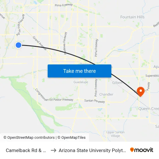 Camelback Rd & 9126 West to Arizona State University Polytechnic campus map