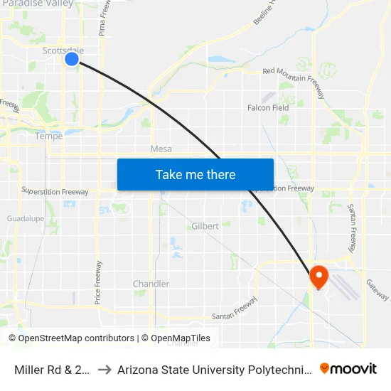 Miller Rd & 2nd St to Arizona State University Polytechnic campus map