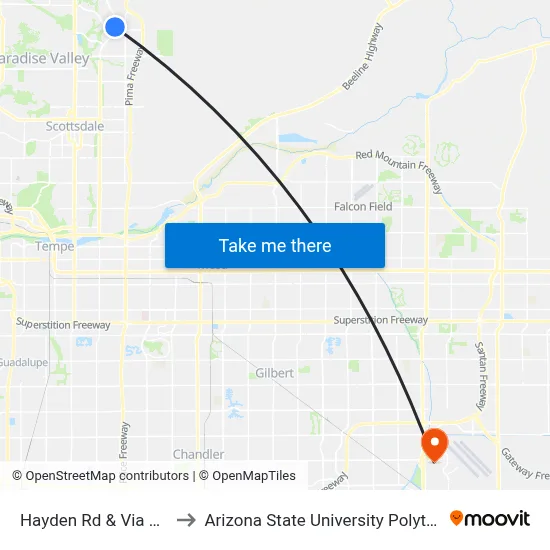 Hayden Rd & Via De Ventura to Arizona State University Polytechnic campus map