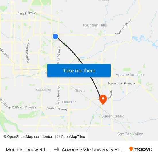 Mountain View Rd & Hayden Rd to Arizona State University Polytechnic campus map