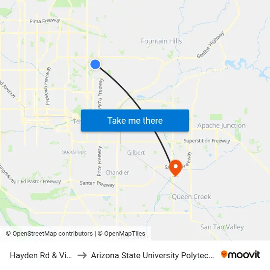 Hayden Rd & Via Linda to Arizona State University Polytechnic campus map