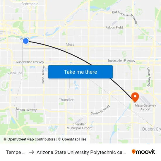 Tempe Tc to Arizona State University Polytechnic campus map
