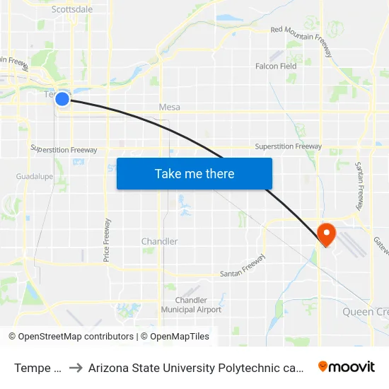 Tempe Tc to Arizona State University Polytechnic campus map
