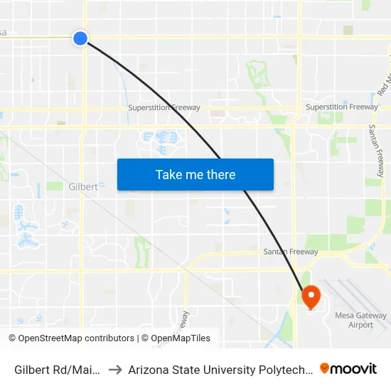 Gilbert Rd/Main St Tc to Arizona State University Polytechnic campus map