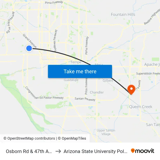 Osborn Rd & 47th Av (Flag Zone) to Arizona State University Polytechnic campus map