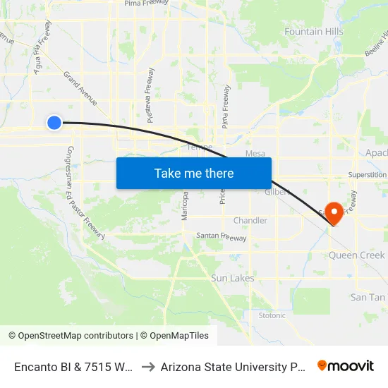 Encanto Bl & 7515 West (Flag Zone) to Arizona State University Polytechnic campus map