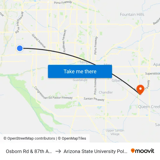 Osborn Rd & 87th Av (Flag Zone) to Arizona State University Polytechnic campus map