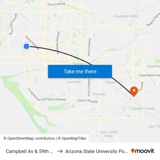 Campbell Av & 59th Av (Flag Zone) to Arizona State University Polytechnic campus map