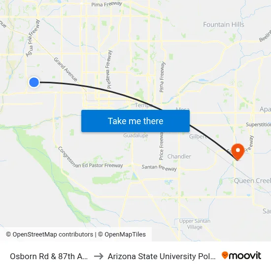 Osborn Rd & 87th Av (Flag Zone) to Arizona State University Polytechnic campus map