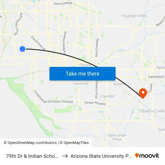 79th Dr & Indian School Rd (Flag Zone) to Arizona State University Polytechnic campus map