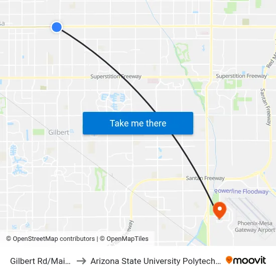 Gilbert Rd/Main St Tc to Arizona State University Polytechnic campus map