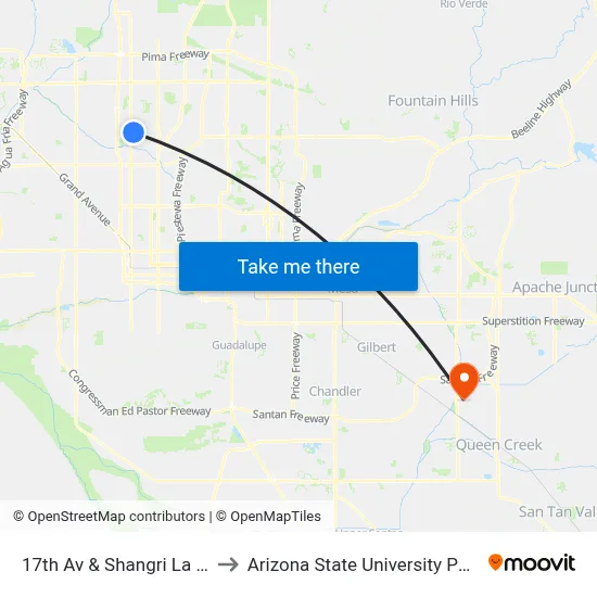 17th Av & Shangri La Rd (Flag Zone) to Arizona State University Polytechnic campus map