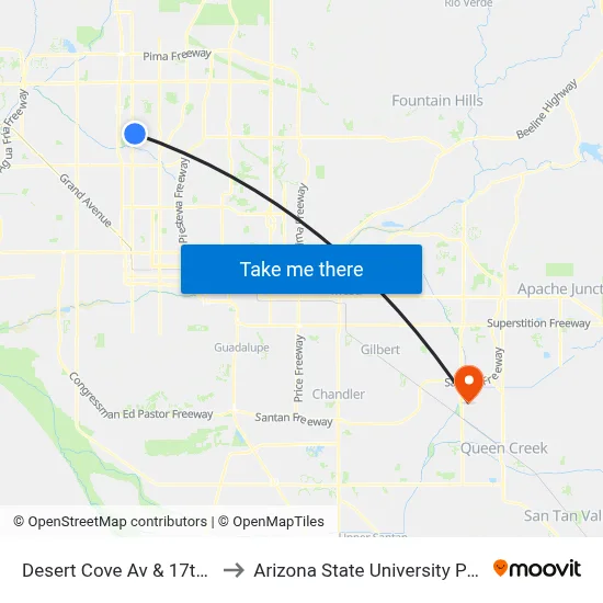 Desert Cove Av & 17th Av (Flag Zone) to Arizona State University Polytechnic campus map