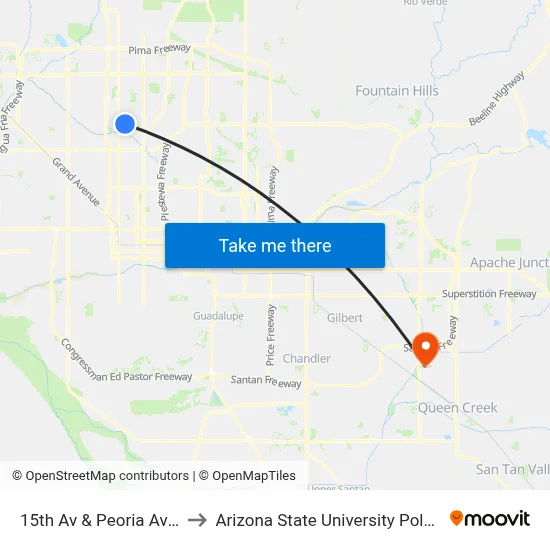 15th Av & Peoria Av (Flag Zone) to Arizona State University Polytechnic campus map