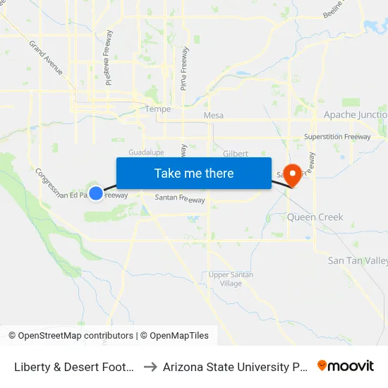 Liberty & Desert Foothills (Flag Zone) to Arizona State University Polytechnic campus map