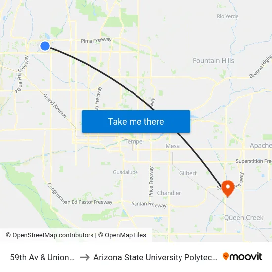 59th Av & Union Hills Dr to Arizona State University Polytechnic campus map