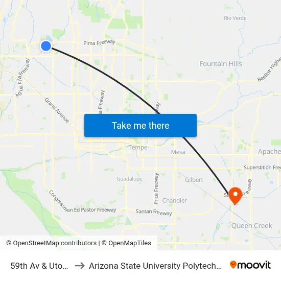 59th Av & Utopia Rd to Arizona State University Polytechnic campus map
