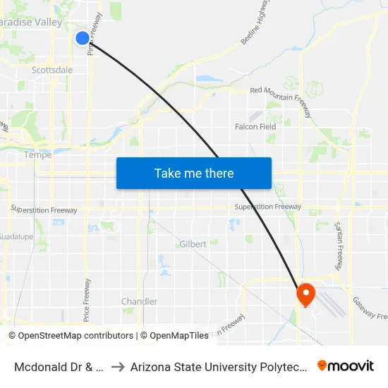Mcdonald Dr & 86th St to Arizona State University Polytechnic campus map
