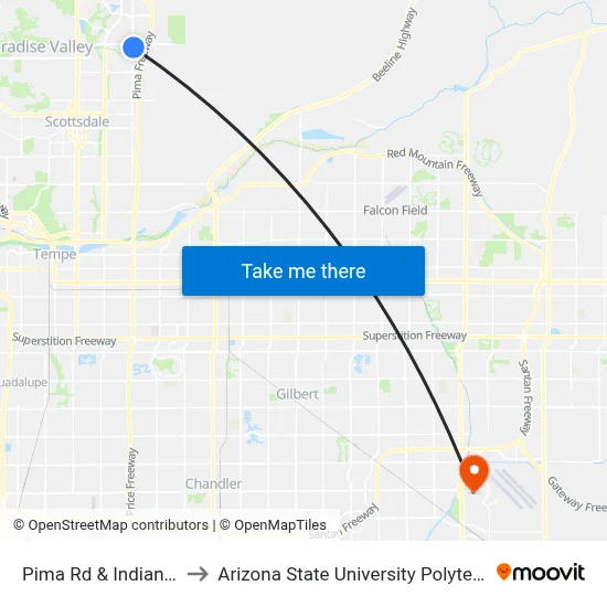 Pima Rd & Indian Bend Rd to Arizona State University Polytechnic campus map