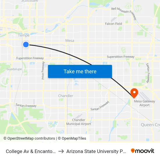 College Av & Encanto Dr (Flag Zone) to Arizona State University Polytechnic campus map