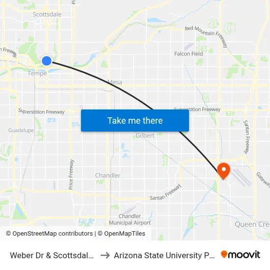 Weber Dr & Scottsdale Rd (Flag Zone) to Arizona State University Polytechnic campus map