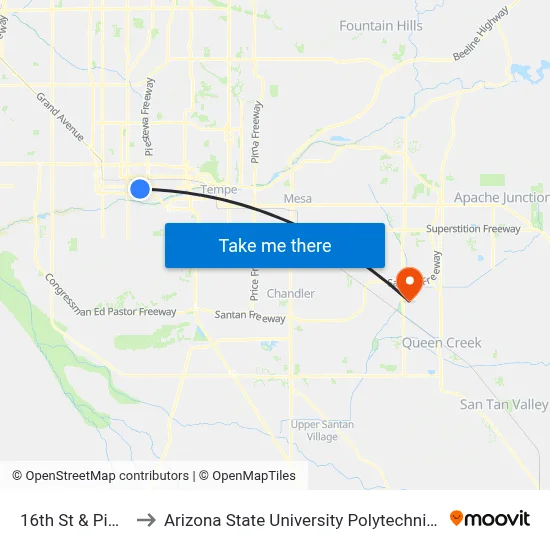 16th St & Pima St to Arizona State University Polytechnic campus map